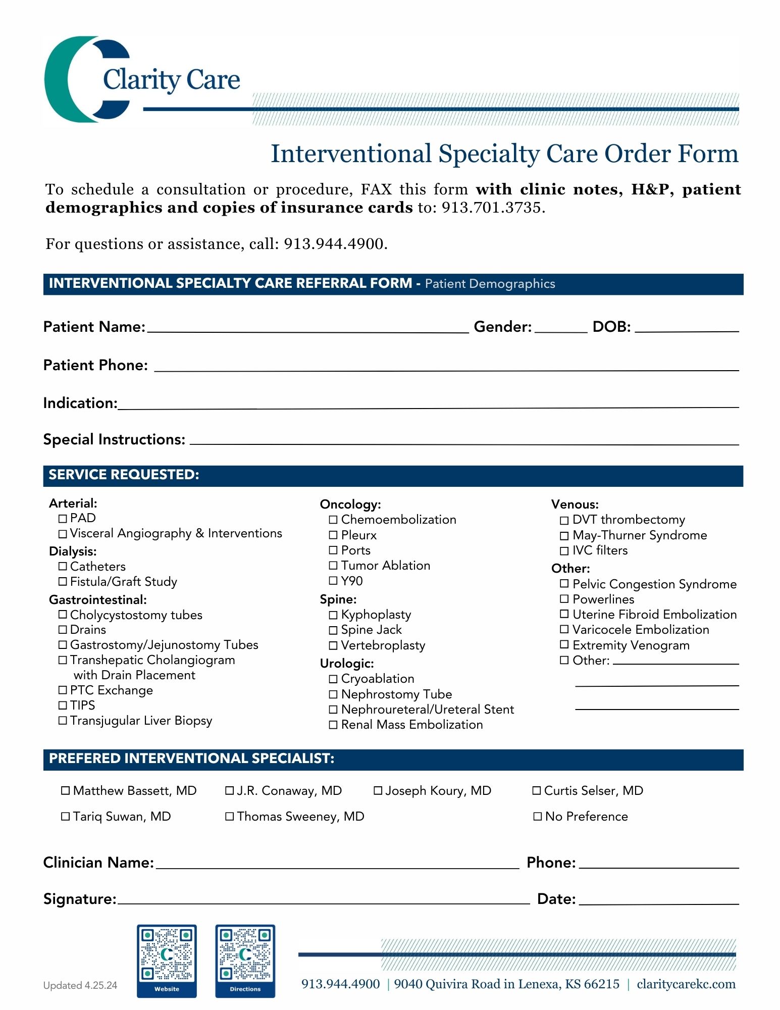 Interventional Specialty Care Form